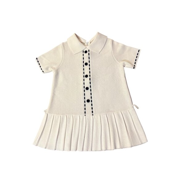 Vintage Knitis Simo Little Girls Knit Dress Size 4 Cream Blue Pleated Used - Picture 11 of 15